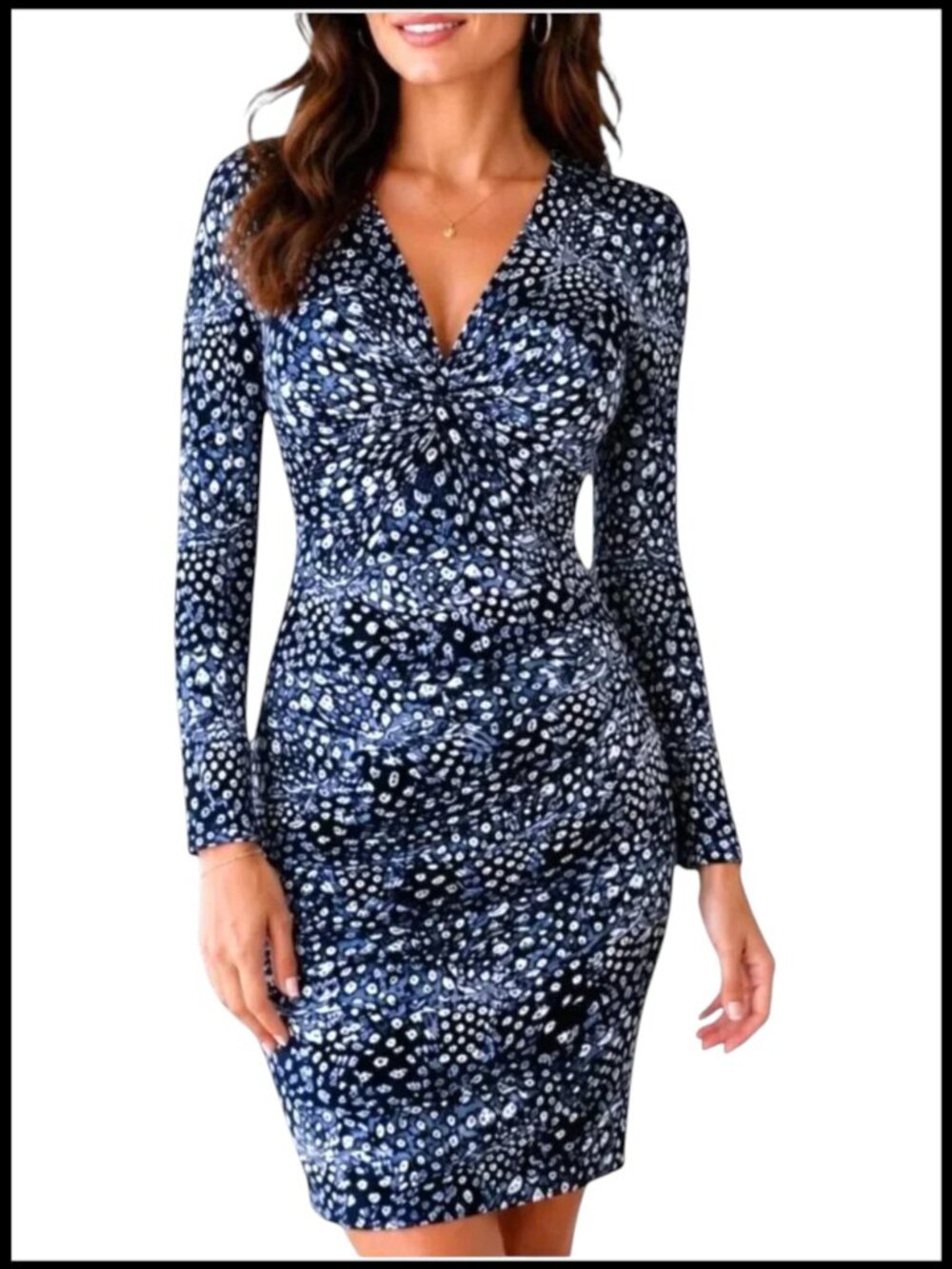 BCBGMaxAzria Ruched Bodycon Dress Blue Long Sleeve S